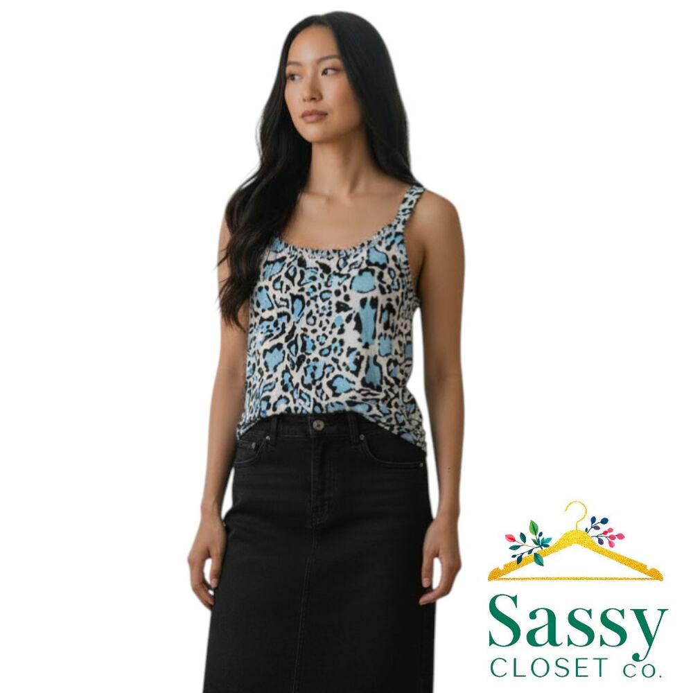 Urban Renewal Remade Leopard Halter Top L Blue Reworked Vintage Crop Tank